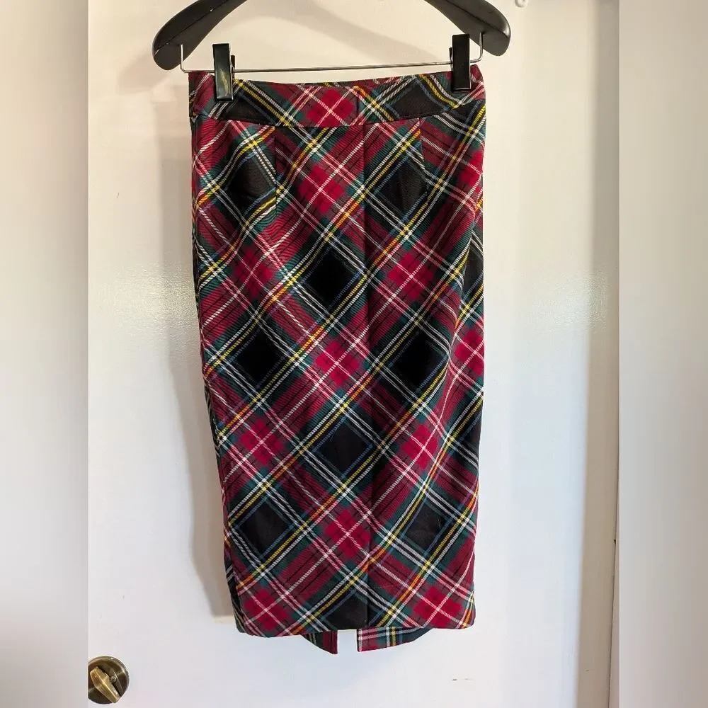 Free People Red Plaid Tartan Pencil Skirt